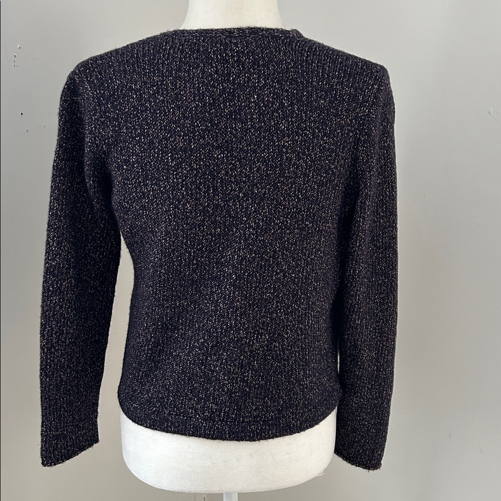 Eileen Fisher Navy Blue/Tan Wool Blend Open Cardigan sz PS - Picture 4 of 7